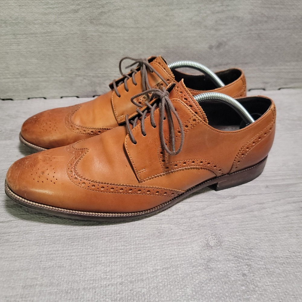 Cole Haan C24116 Wingtip Oxford Mens 11 M British Tan Leather Brogue Dress Shoes - Picture 5 of 11